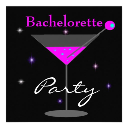Bachelorette Party Purple Pink Black Martini 2 Custom Invites