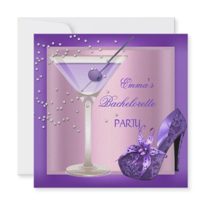 Bachelorette Party Purple Pink Shoes 2 Personalized Announcements by Zizzago