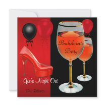 Bachelorette Party Red Shoes Hi Heels Wine Glass Announcements