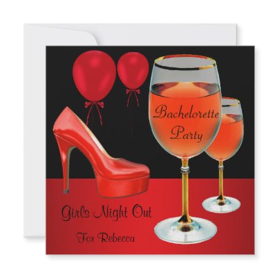 Bachelorette Party Red Shoes Hi Heels Wine Glass Personalized Announcement by Zizzago