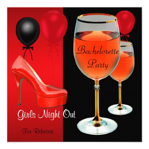 Bachelorette Party Red Shoes Hi Heels Wine Glass Announcements