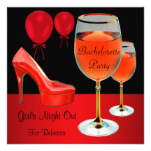 Bachelorette Party Red Shoes Hi Heels Wine Glass Personalized Announcement