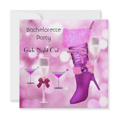 Bachelorette Party Shoes Hi Heels Boots Pink 2 Custom Invitation by Zizzago