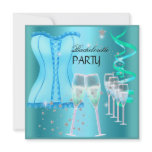Bachelorette Party Teal Blue Corset Champagne Custom Invitations