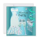 Bachelorette Party Teal Blue Dress Champagne Custom Invite