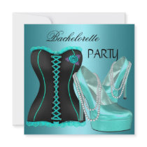 Bachelorette Party Teal Blue Hi heel Shoes Personalized Invitation