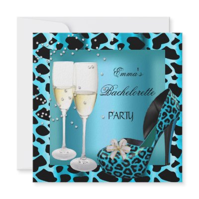 Bachelorette Party Teal Blue Leopard Black Shoes Personalised Announcement by Zizzago