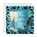 Bachelorette Party Teal Blue Leopard Black Shoes invitations