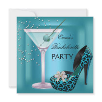 Bachelorette Party Teal Blue Leopard Shoes Glass Personalized Announcement