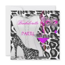 Bachelorette Party White Corset Pink Leopard Announcements