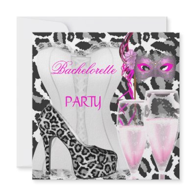 Bachelorette Party White Corset Pink Leopard Invitation by Bachelorette_Parties
