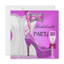Bachelorette Party White Corset Pink Zebra Shoes Custom Invitation