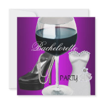 Bachelorette Party Wine Magenta Black Dress Personalised Invites