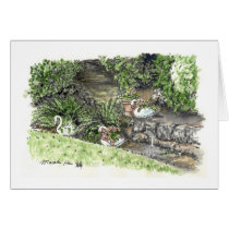 backyard with goose plantes cards