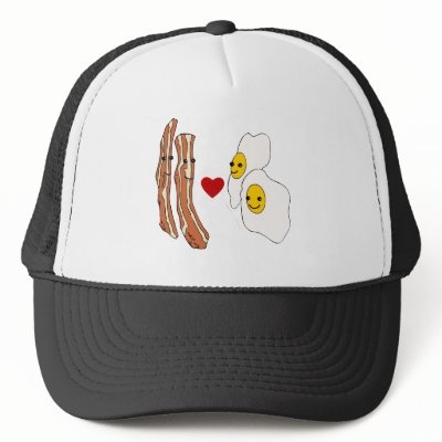 Bacon Loves Eggs Funny Bacon Design Hats by greenbaby