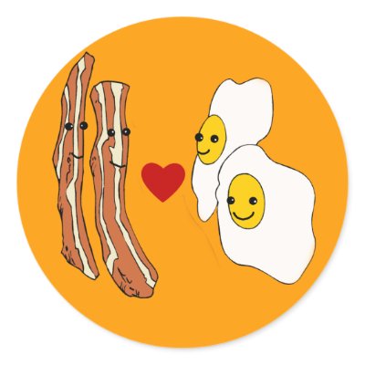 Bacon Loves Eggs Funny Bacon Design Round Stickers by greenbaby