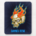 Badass Flaming Half Skull design Mouse Pad