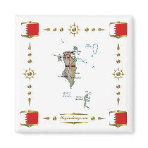 Bahrain Map + Flags Magnet
