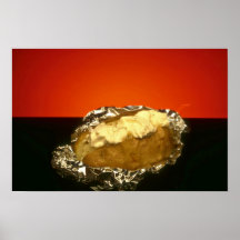 Baked potato with sour cream, against orange backg posters