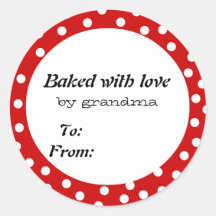 Baked with love red polka dot round stickers
