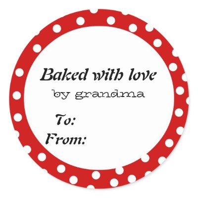 Baked with love red polka dot round stickers by spunkyduckling