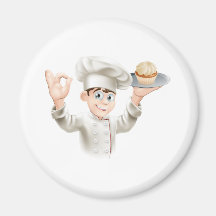 Baker with cupcake fridge magnets