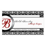 Bakery Black Red Monogram Damask Business Card
