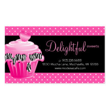 Bakery Business Card Zebra Dots Pink Cupcake Heart