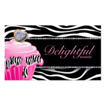 Bakery Business Card Zebra Pink Cupcake Silver
