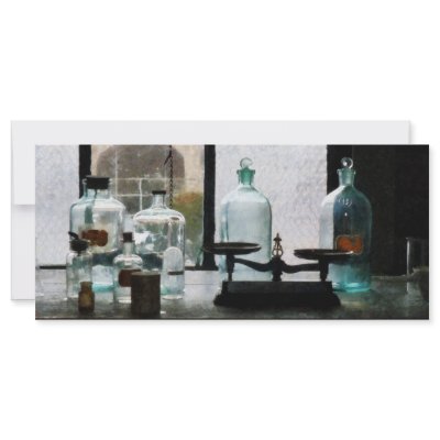 Balance and Bottles in Chem Lab Full Color Rack Card by SusanSavad