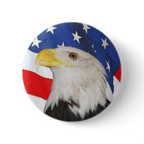 BALD EAGLE AND AMERICAN FLAG BUTTON