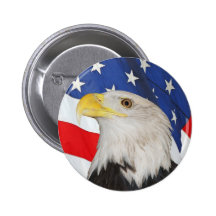 BALD EAGLE AND AMERICAN FLAG BUTTON