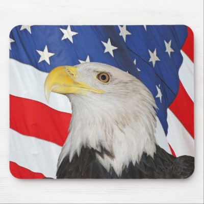 BALD EAGLE AND AMERICAN FLAG MOUSEPAD by pjwuebker