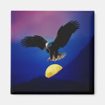 Bald eagle descends onto the moon refrigerator magnet