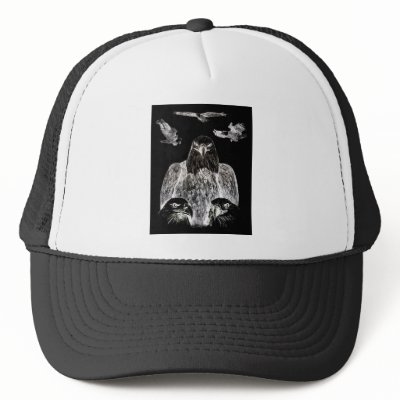 Bald Eagle Drawing, Inversion of Pencil drawing Trucker Hats by SusansZooCrew