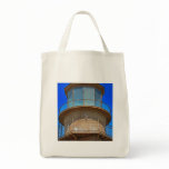 Bald Eagle on Lighthouse Rail Tote Bags