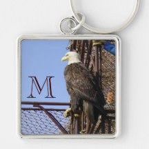 Bald Eagle Perched on Crab Pots Keychain