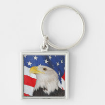 Bald Eagle With American Flag Background Keychain
