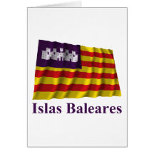Balearic Islands waving flag with name Greeting Cards