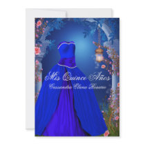 Ball Gown Royal Navy Blue Rose Quinceanera Custom Announcement