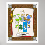 Balla3 family coat of arms on presentation scroll posters