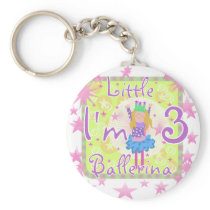 Ballerina 3rd Birthday Tshirts and Gifts Key Chain
