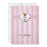 Ballerina Bear Pink Candy Stripe Invitation