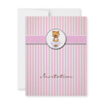 Ballerina Bear Pink Candy Stripe Invitation