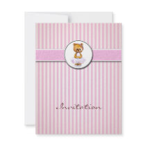Ballerina Bear Pink Candy Stripe Invitation