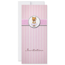 Ballerina Bear Pink White Candy Stripe Invitation