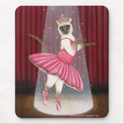 Ballerina Cat Chocolate Point Siamese, Pink Tutu, by TigerpixieArt