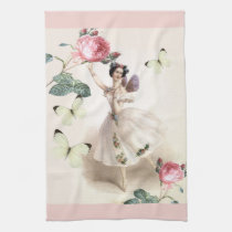 Ballerina Fairy with pink borders kitchen towels