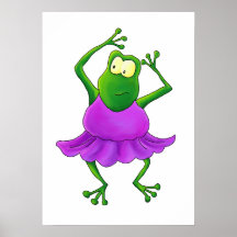 Ballerina Frog with Purple Tutu Poster