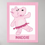 Ballerina Hippo in Tutu Personalised Art Print